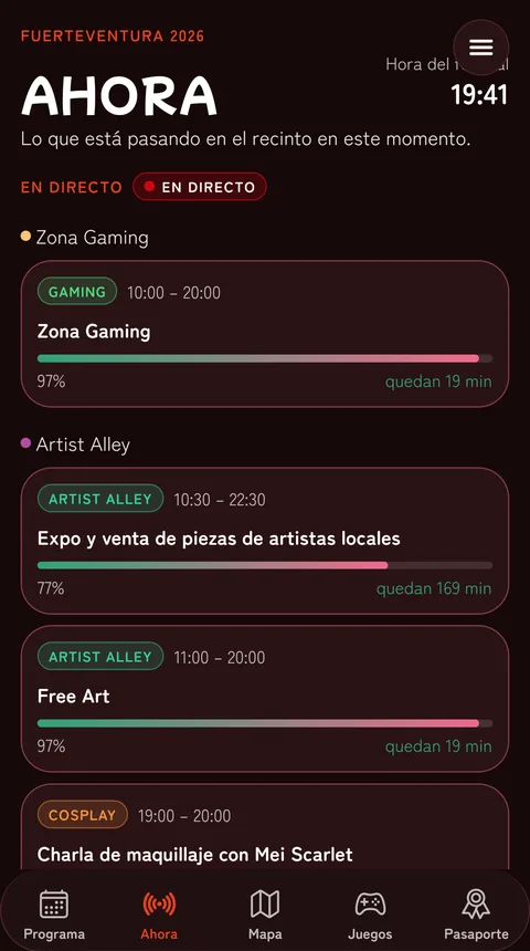 App screenshot: What's on now
